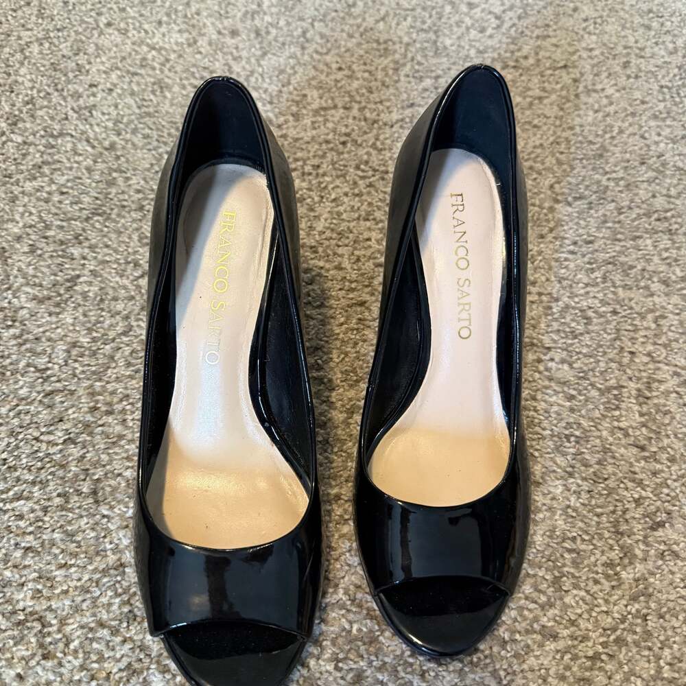 Franco Sarto Black Patent Leather Peep Toe wedges - 8